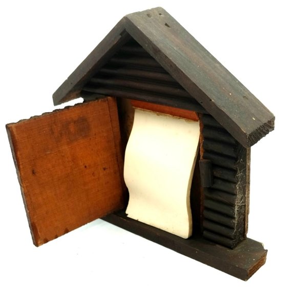 ANTIQUE VINTAGE HANDCRAFTED ART WOOD LOG CABIN NOTE PAD HOLDER - Picture 4 of 6